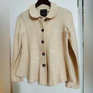 Anthropologie Guinevere Beige 100% Merino Wool Button Sweater Jacket M